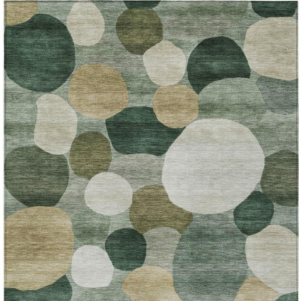 10' X 14' Green And Beige Geometric Washable Indoor Outdoor Area Rug - Sports & Outdoor