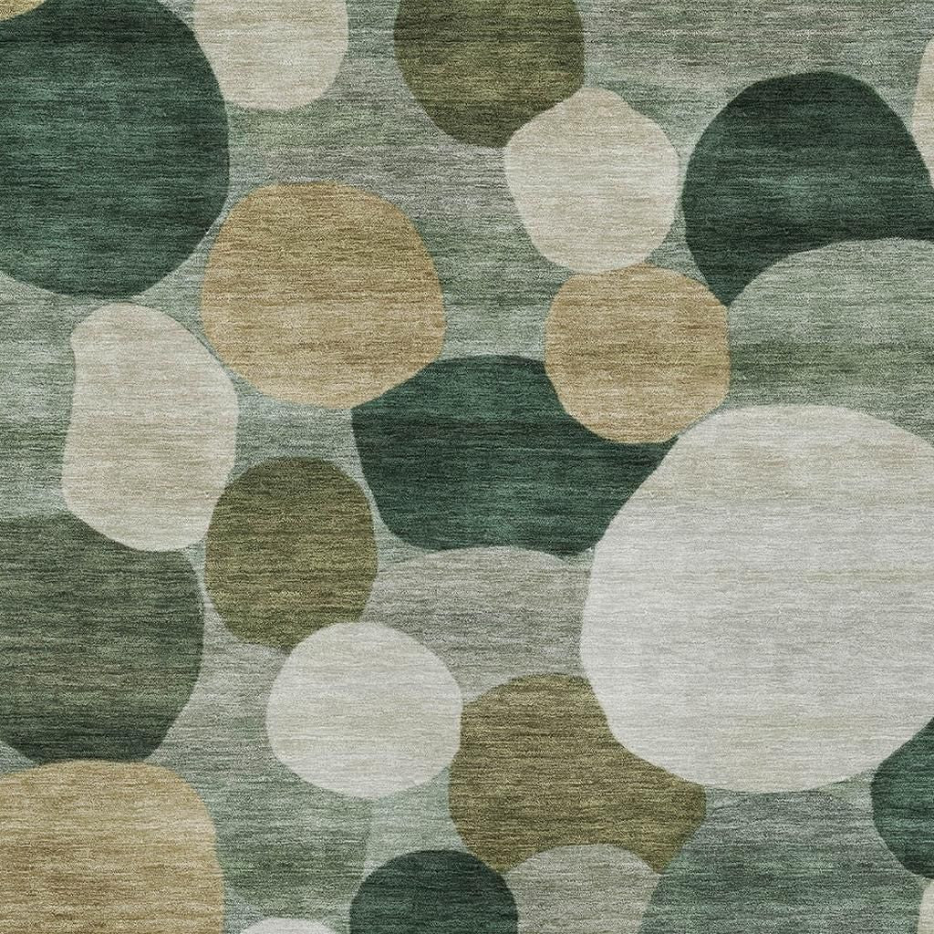10' X 14' Green And Beige Geometric Washable Indoor Outdoor Area Rug - Sports & Outdoor