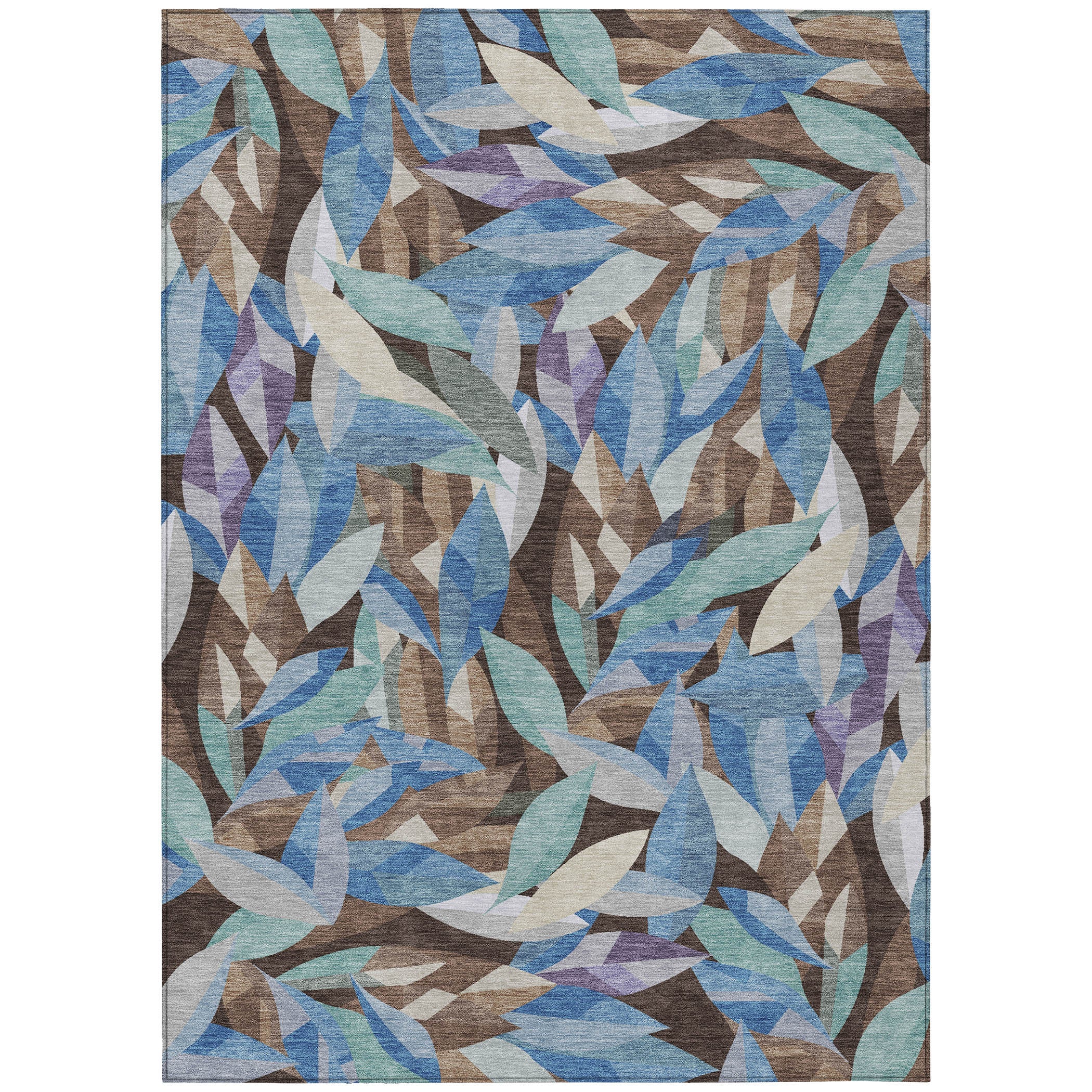 3' X 5' Brown And Blue Floral Washable Indoor Outdoor Area Rug - Sports & Outdoor