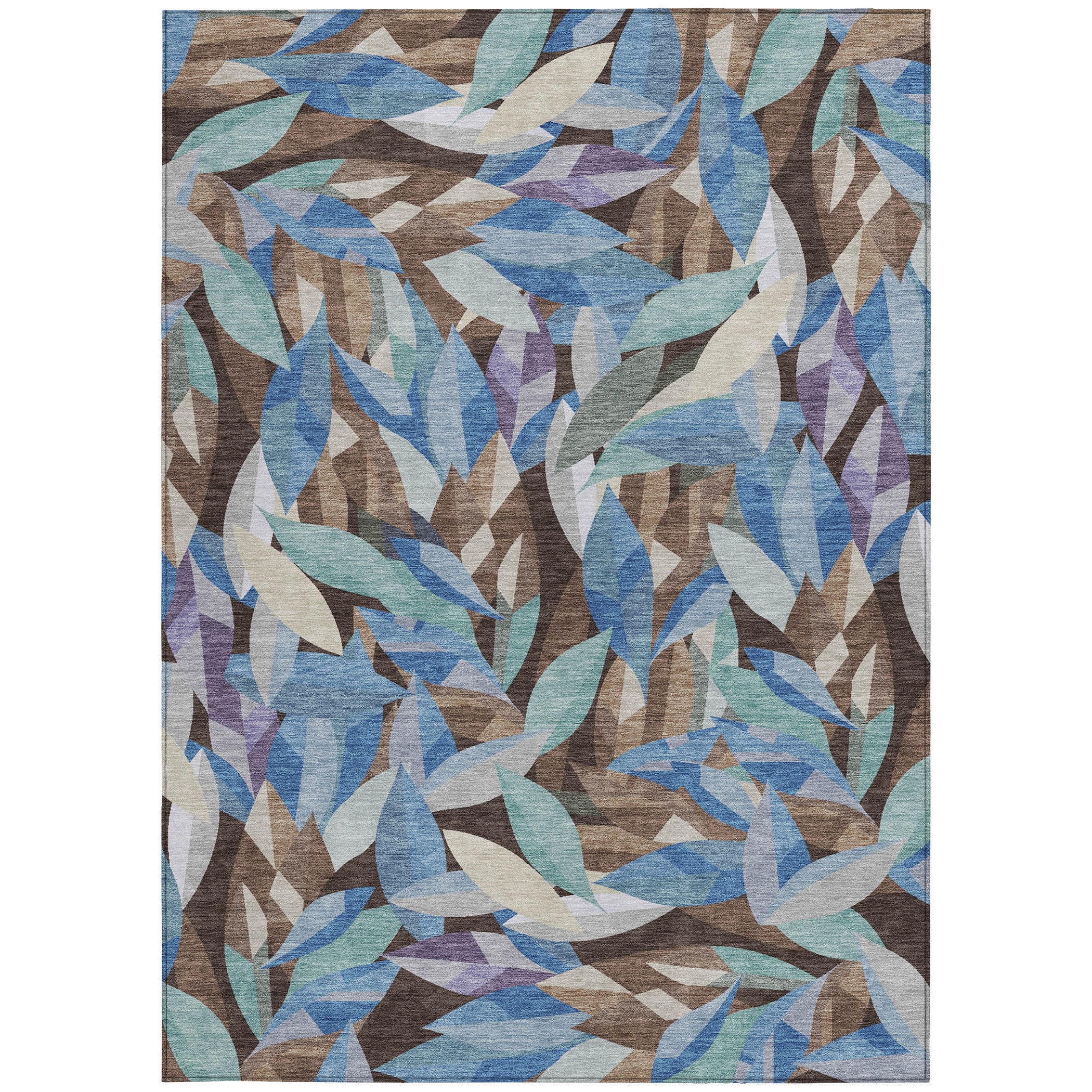 3' X 5' Brown And Blue Floral Washable Indoor Outdoor Area Rug - Sports & Outdoor