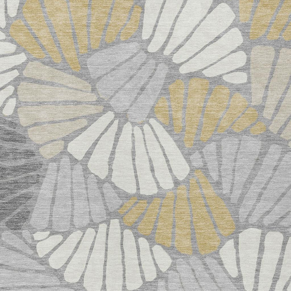 10' X 14' Gray Gold And Ivory Floral Washable Indoor Outdoor Area Rug - Sports & Outdoor