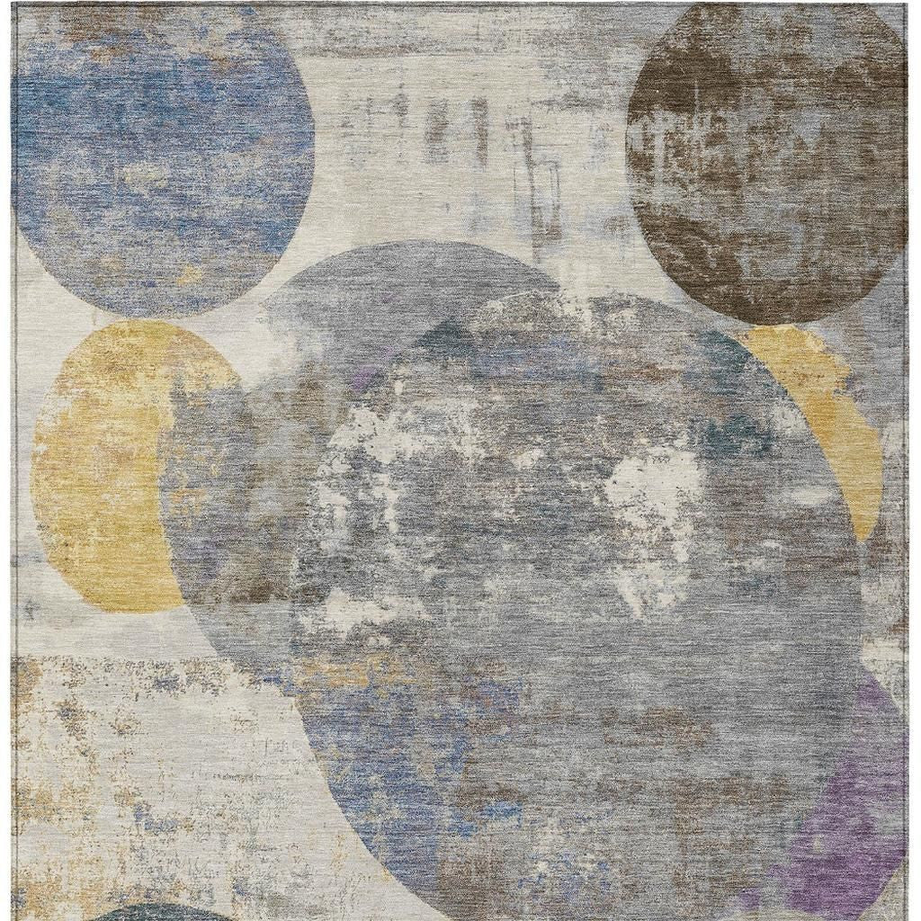 10' X 14' Gray Gold And Ivory Geometric Washable Indoor Outdoor Area Rug - Sports & Outdoor