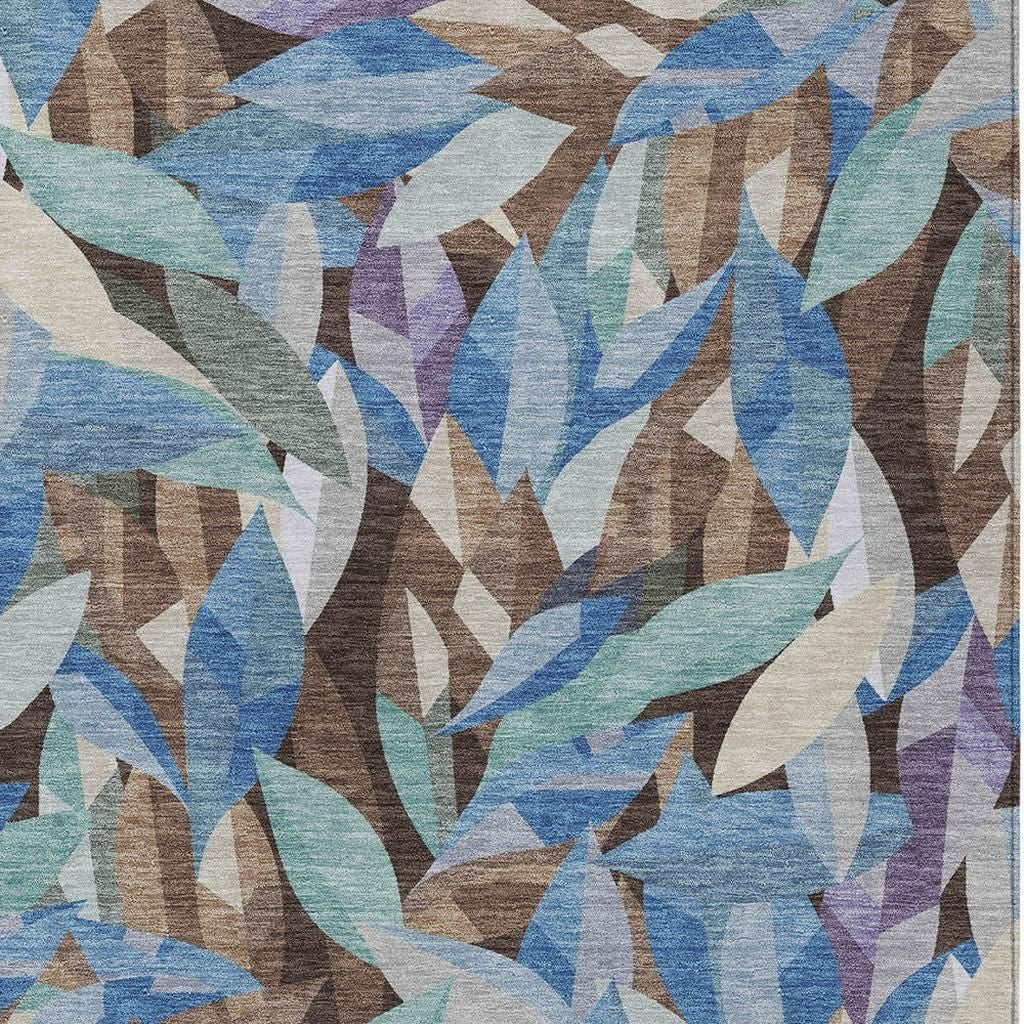 5' X 8' Brown And Blue Floral Washable Indoor Outdoor Area Rug - Sports & Outdoor
