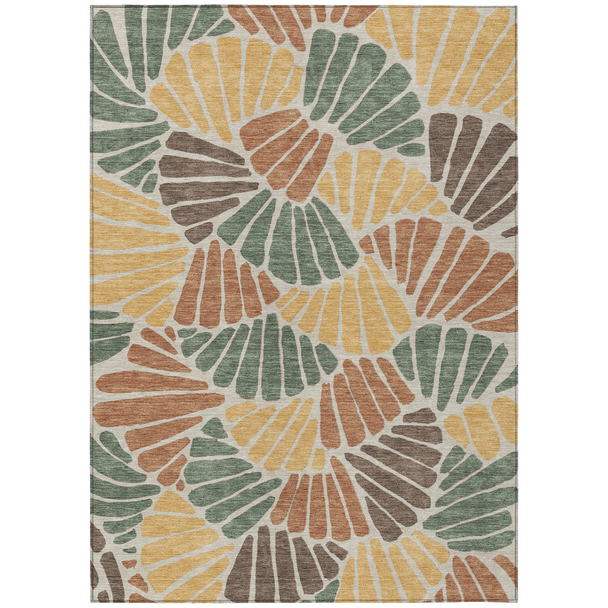 10' X 14' Artichoke Green Copper And Gold Floral Washable Indoor Outdoor Area Rug - Sports & Outdoor
