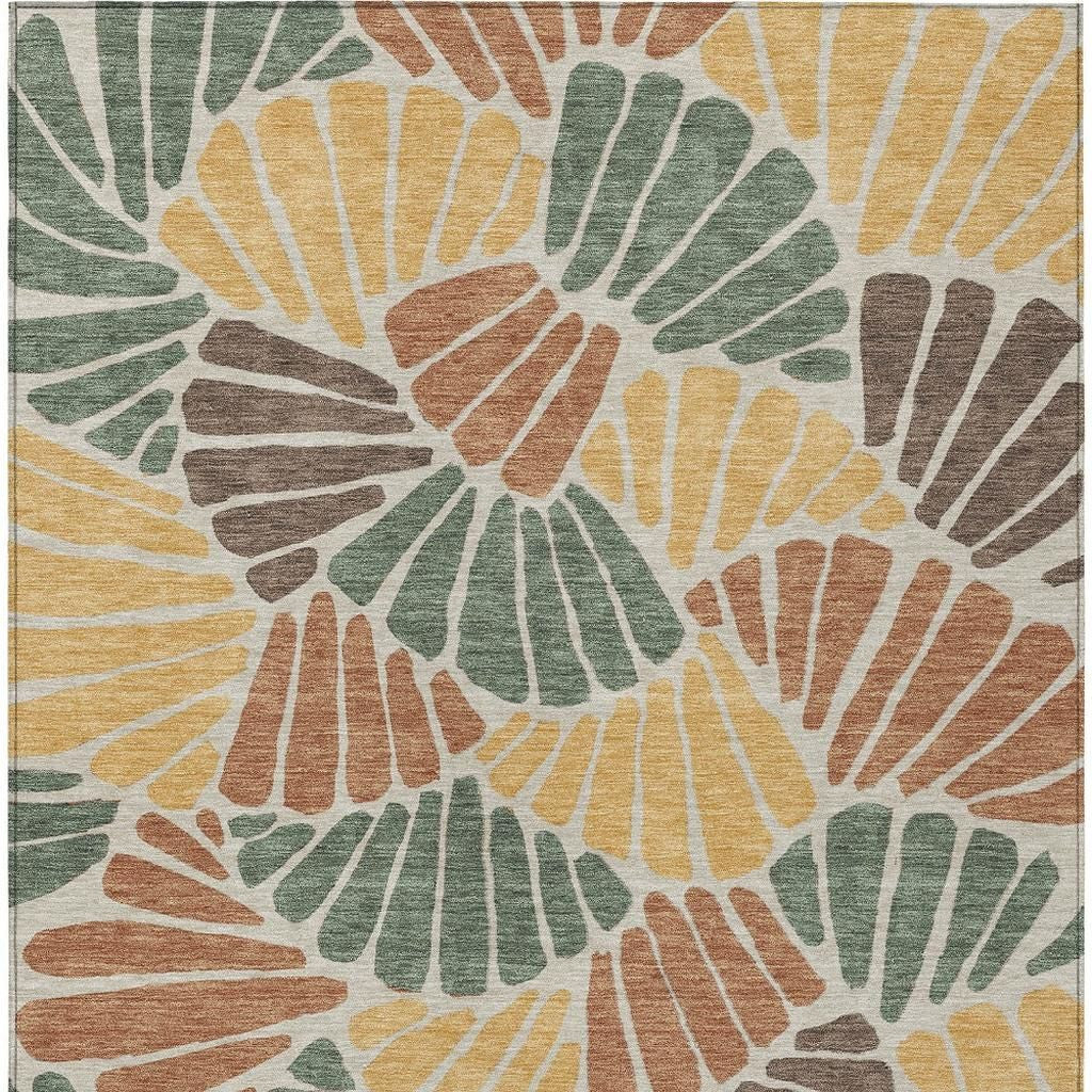 10' X 14' Artichoke Green Copper And Gold Floral Washable Indoor Outdoor Area Rug - Sports & Outdoor