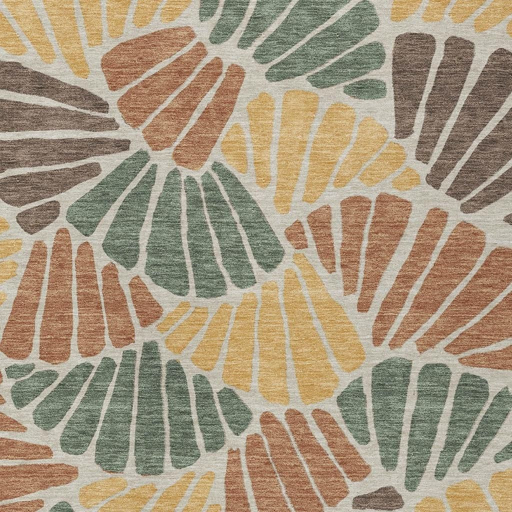 10' X 14' Artichoke Green Copper And Gold Floral Washable Indoor Outdoor Area Rug - Sports & Outdoor