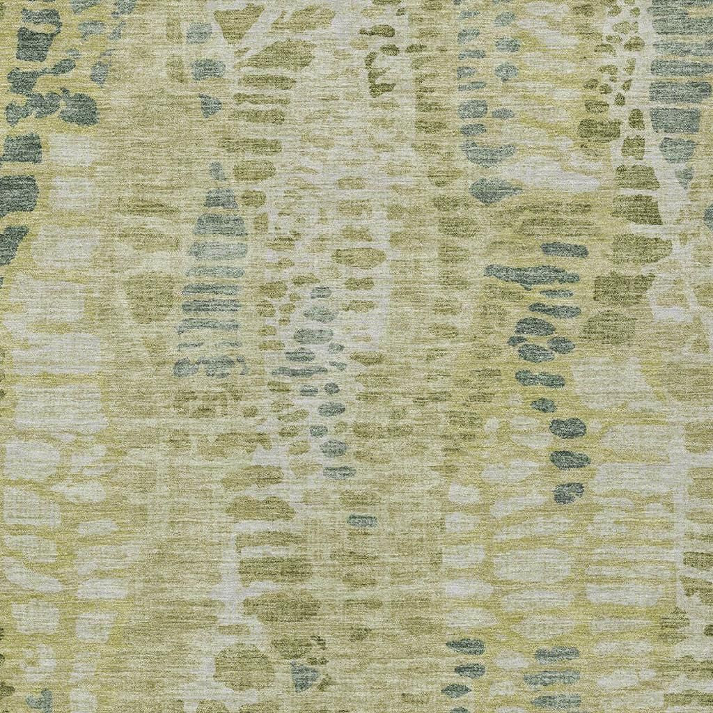 10' X 14' Artichoke Green And Beige Abstract Washable Indoor Outdoor Area Rug - Sports & Outdoor