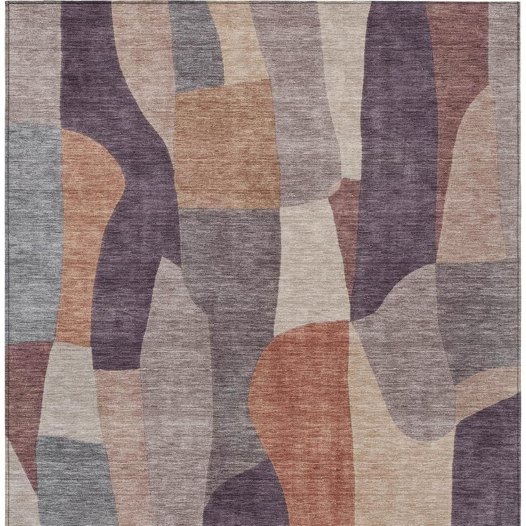 10' X 14' Plum And Copper Abstract Washable Indoor Outdoor Area Rug - Sports & Outdoor