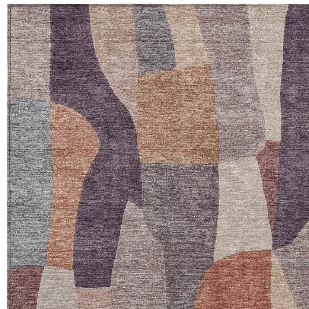 10' X 14' Plum And Copper Abstract Washable Indoor Outdoor Area Rug - Sports & Outdoor