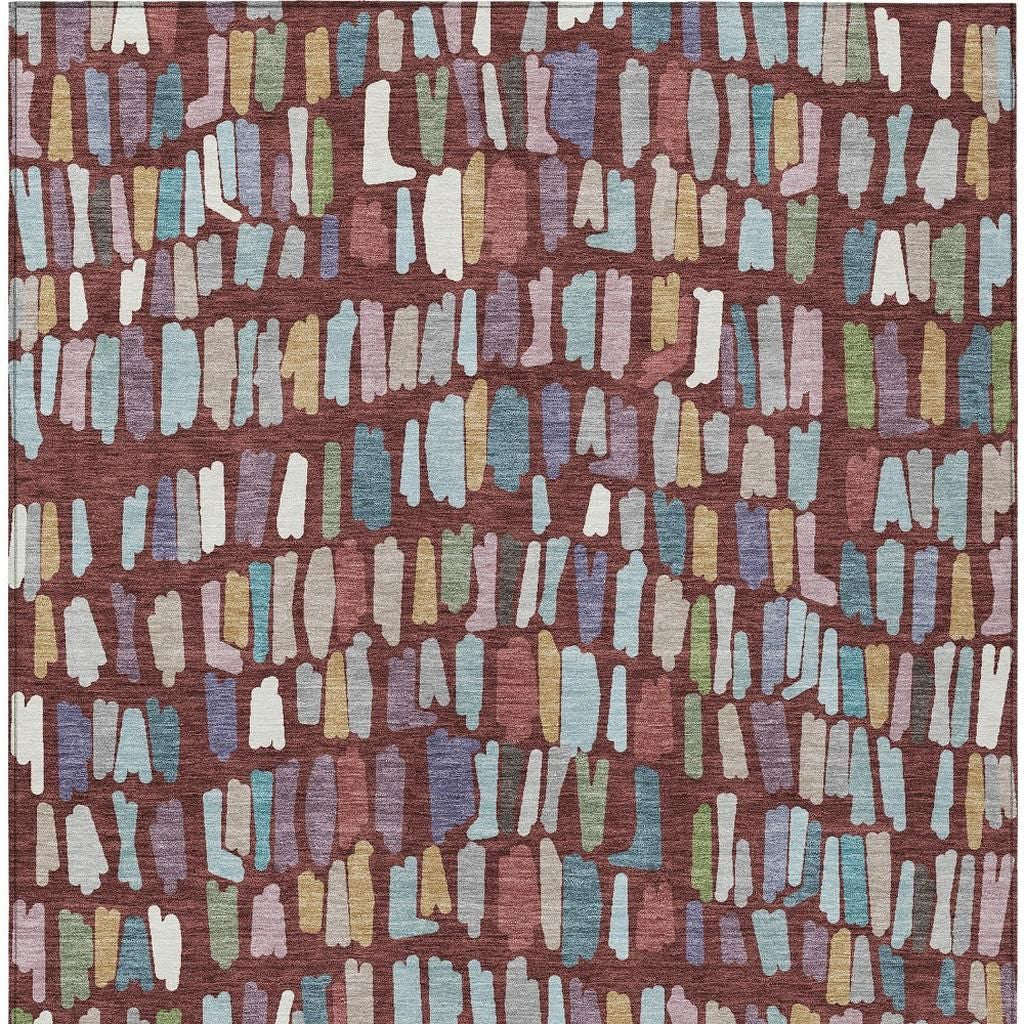 10' X 14' Burgundy Teal Blue And Green Striped Washable Indoor Outdoor Area Rug - Sports & Outdoor