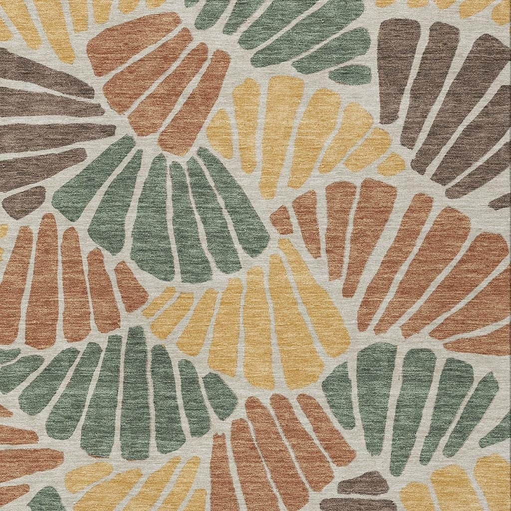 5' X 8' Artichoke Green Copper And Gold Floral Washable Indoor Outdoor Area Rug - Sports & Outdoor