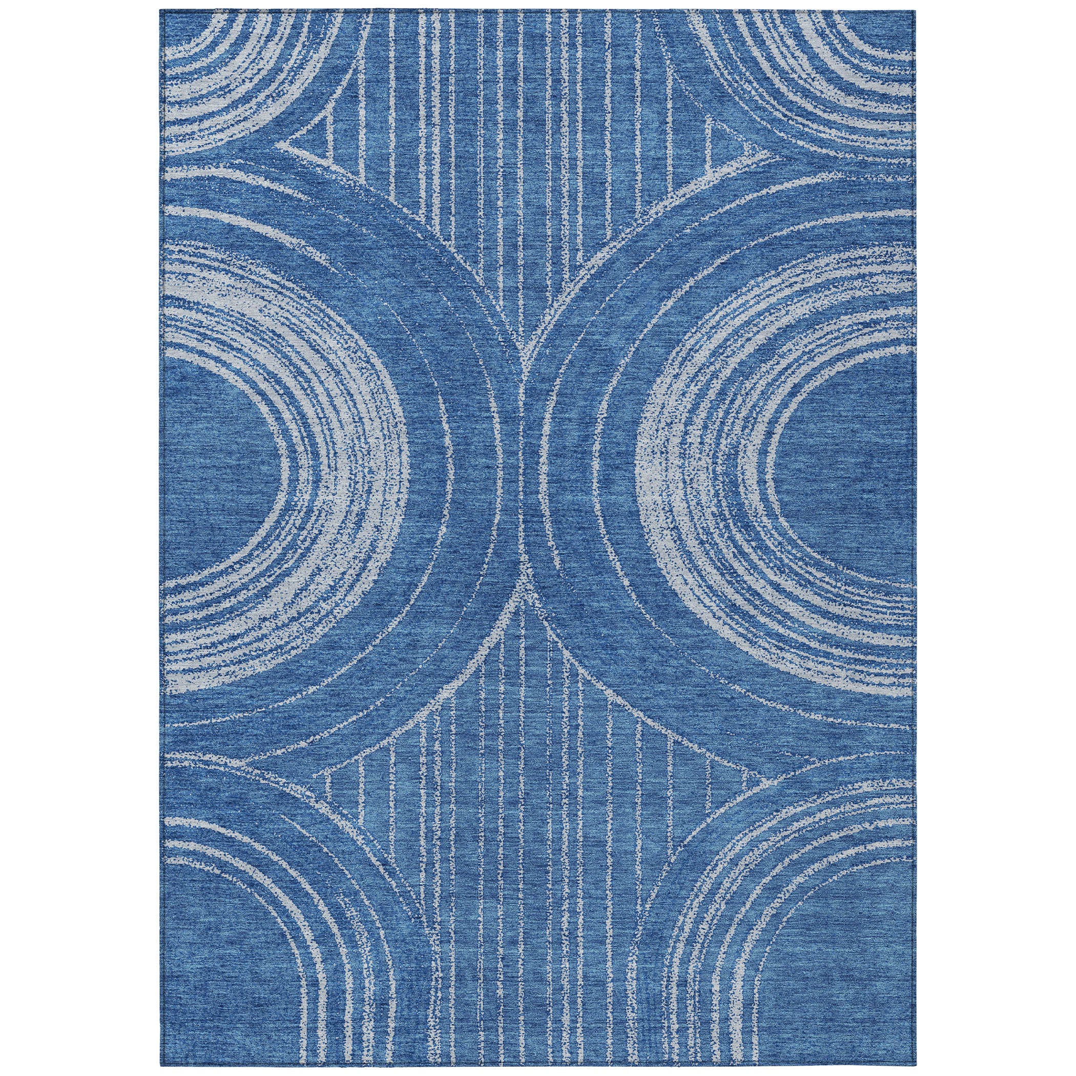 3' X 5' Navy Blue And Sky Blue Geometric Washable Indoor Outdoor Area Rug - Sports & Outdoor