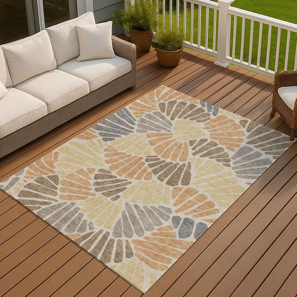 10' X 14' Copper Gold And Brown Floral Washable Indoor Outdoor Area Rug