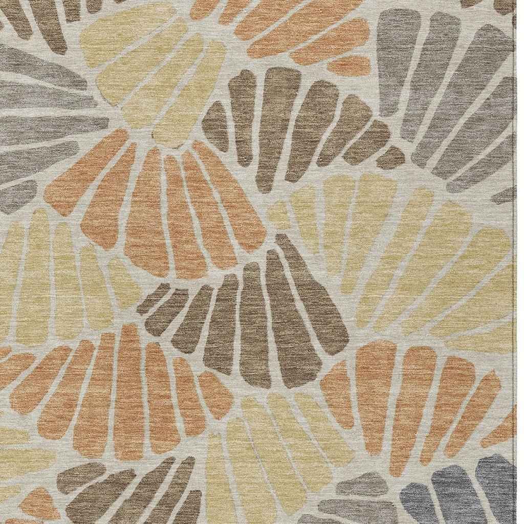 10' X 14' Copper Gold And Brown Floral Washable Indoor Outdoor Area Rug