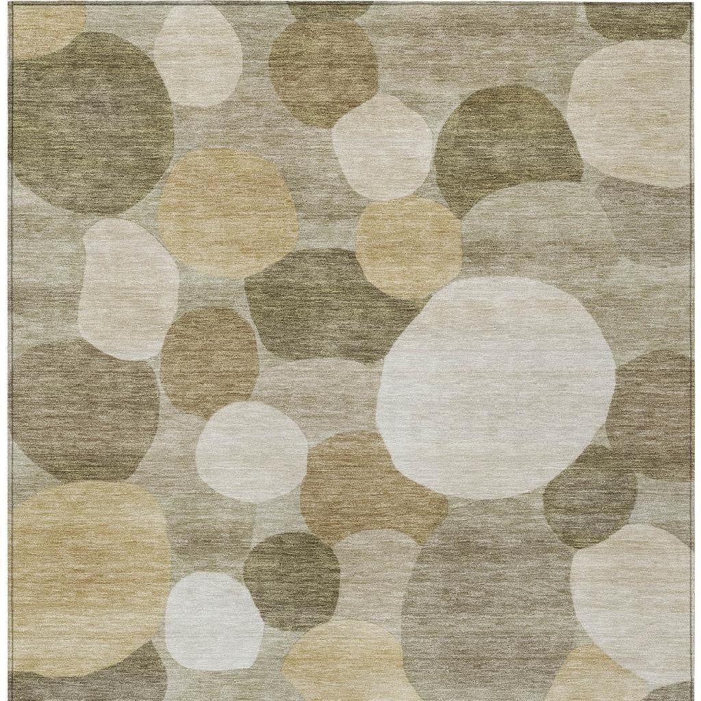 10' X 14' Khaki And Beige Geometric Washable Indoor Outdoor Area Rug - Sports & Outdoor