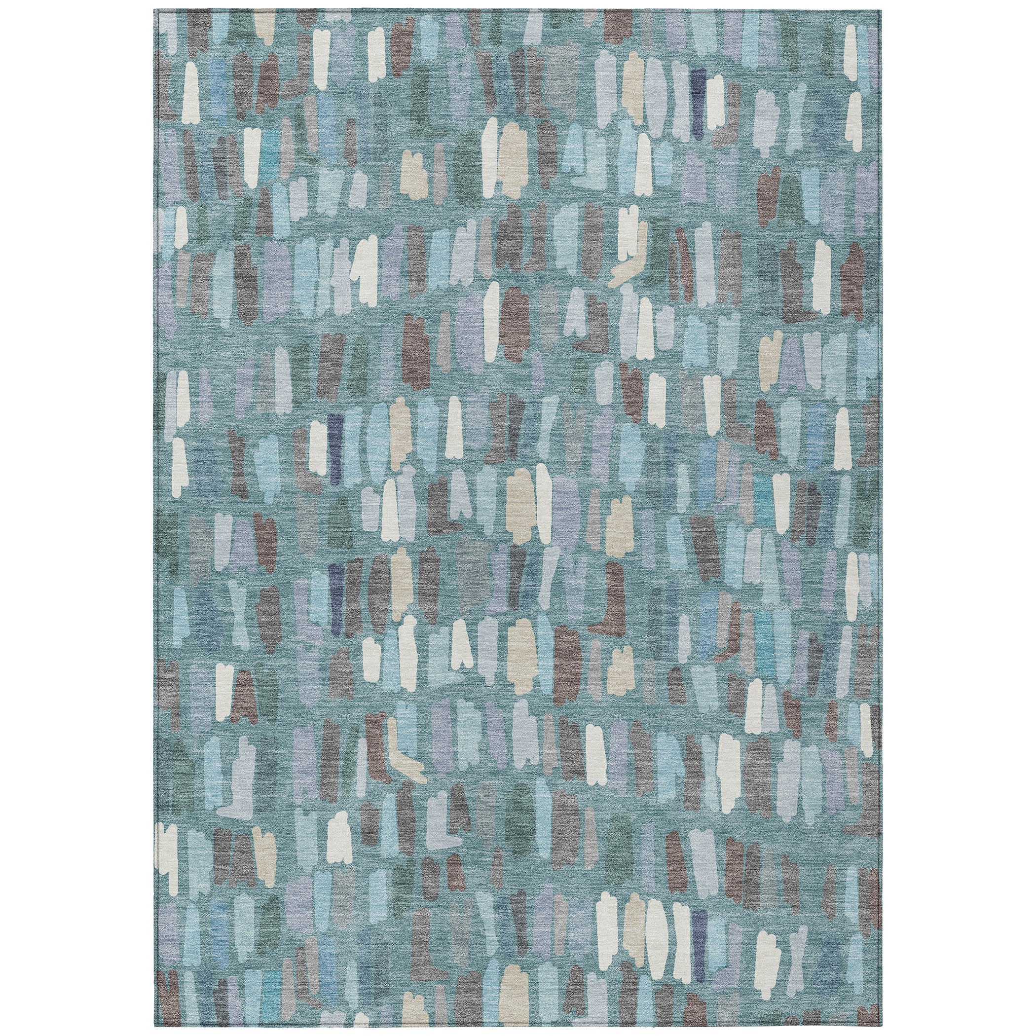 10' X 14' Teal Blue Taupe And Beige Striped Washable Indoor Outdoor Area Rug - Sports & Outdoor