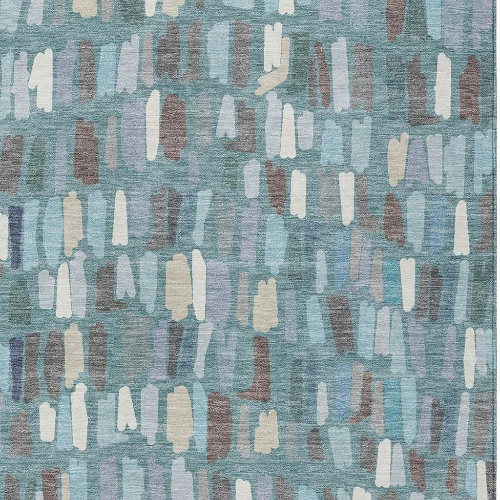 10' X 14' Teal Blue Taupe And Beige Striped Washable Indoor Outdoor Area Rug - Sports & Outdoor