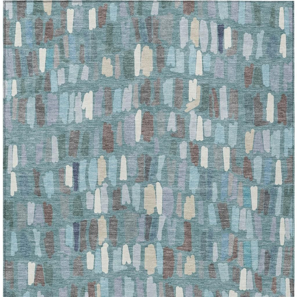 10' X 14' Teal Blue Taupe And Beige Striped Washable Indoor Outdoor Area Rug - Sports & Outdoor
