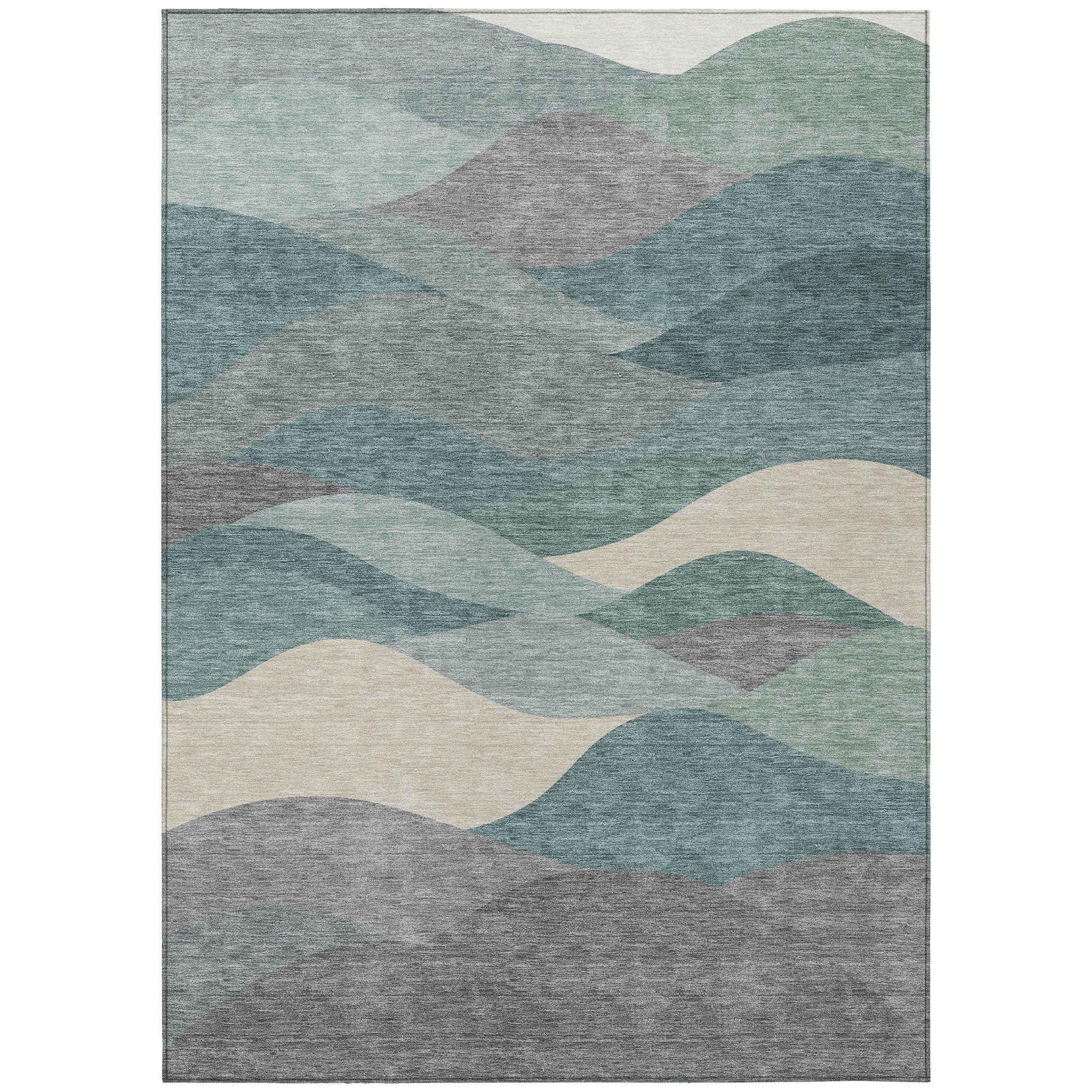 5' X 8' Teal Blue And Gray Abstract Washable Indoor Outdoor Area Rug - Sports & Outdoor