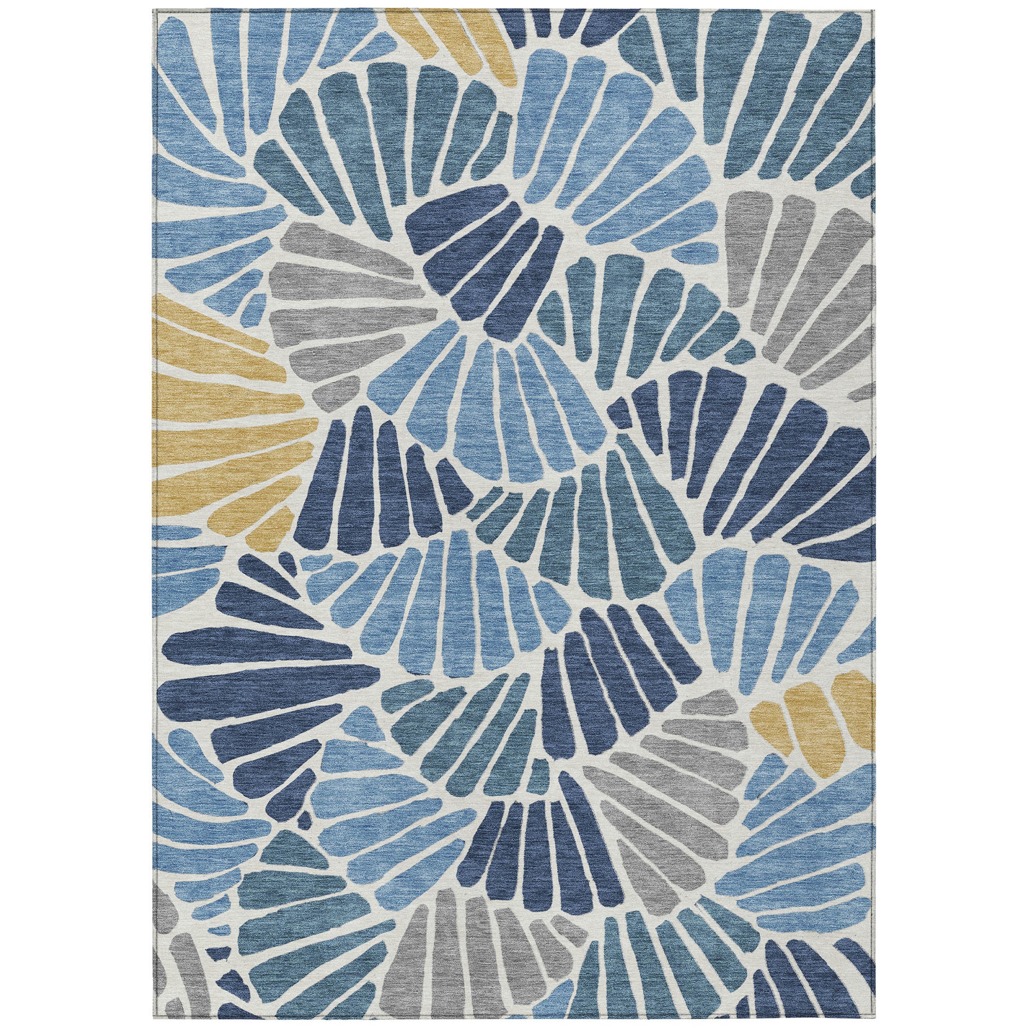 3' X 5' Blue Gold And Ivory Floral Washable Indoor Outdoor Area Rug - Sports & Outdoor
