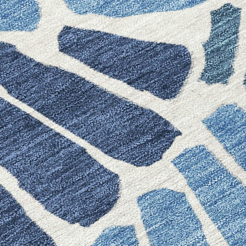 3' X 5' Blue Gold And Ivory Floral Washable Indoor Outdoor Area Rug - Sports & Outdoor