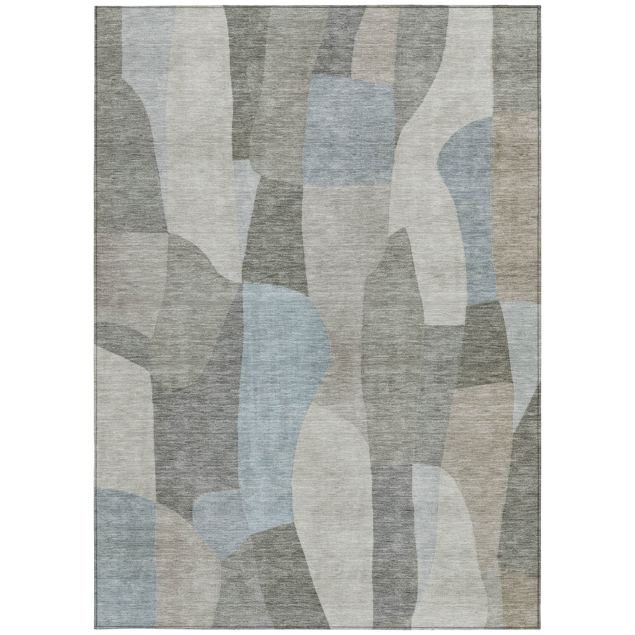 5' X 8' Taupe And Blue Abstract Washable Indoor Outdoor Area Rug - Sports & Outdoor
