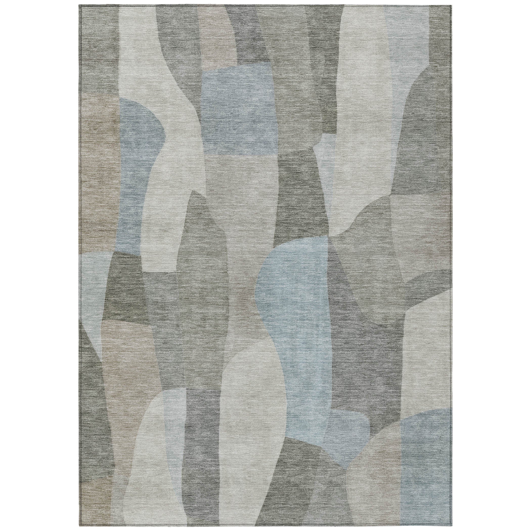 5' X 8' Taupe And Blue Abstract Washable Indoor Outdoor Area Rug - Sports & Outdoor