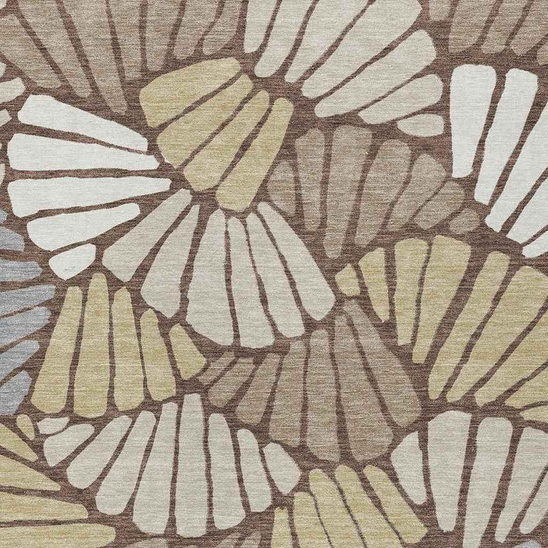 10' X 14' Chocolate Gold And Gray Floral Washable Indoor Outdoor Area Rug