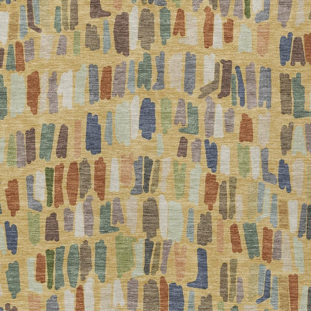 5' X 8' Gold Blue And Ivory Striped Washable Indoor Outdoor Area Rug - Sports & Outdoor