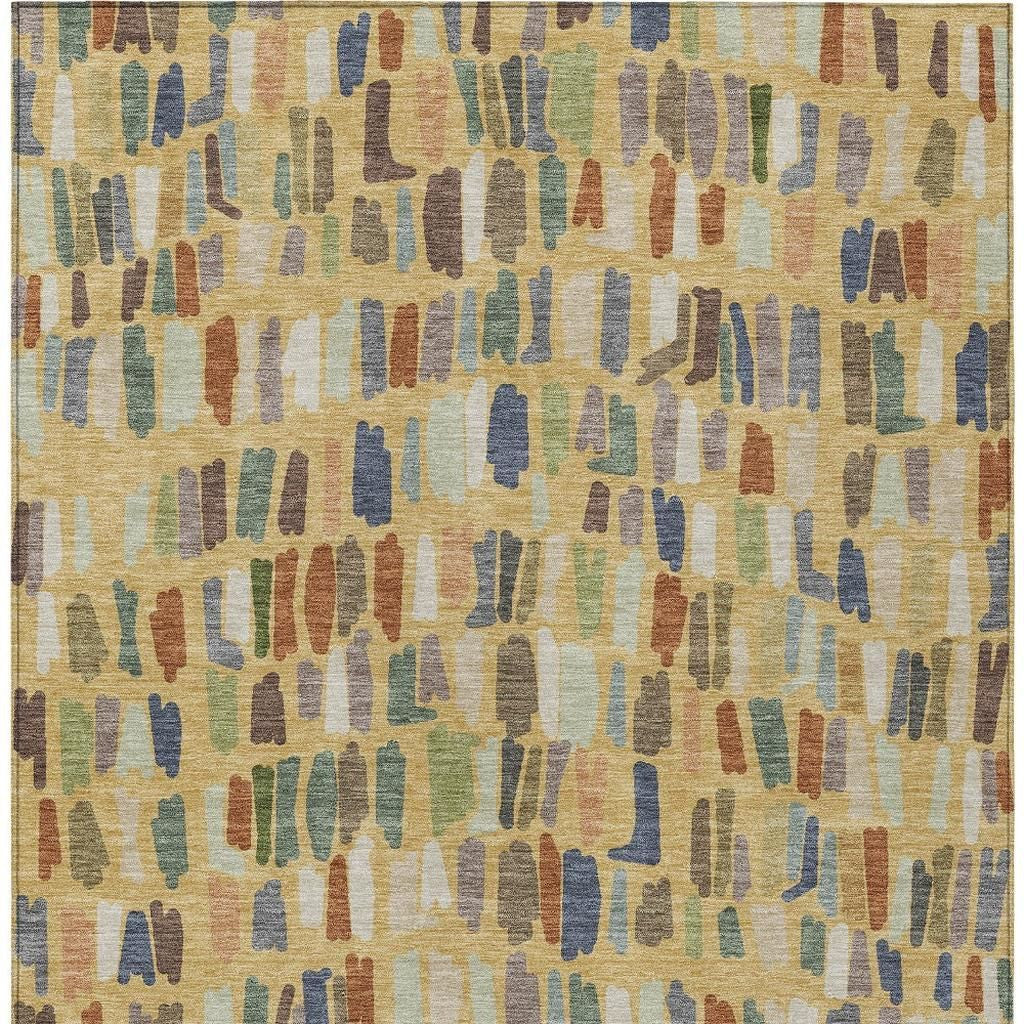 5' X 8' Gold Blue And Ivory Striped Washable Indoor Outdoor Area Rug - Sports & Outdoor