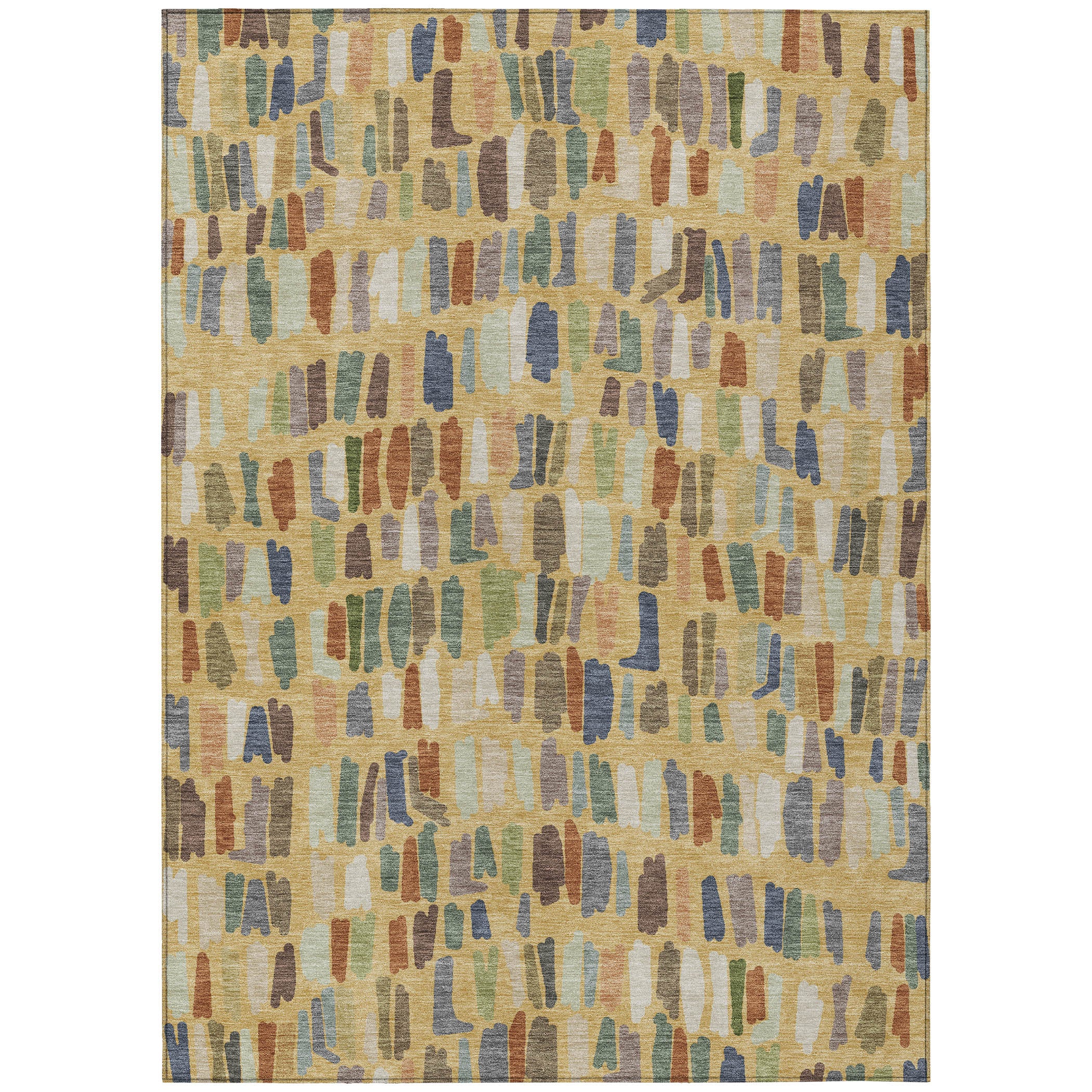 5' X 8' Gold Blue And Ivory Striped Washable Indoor Outdoor Area Rug - Sports & Outdoor
