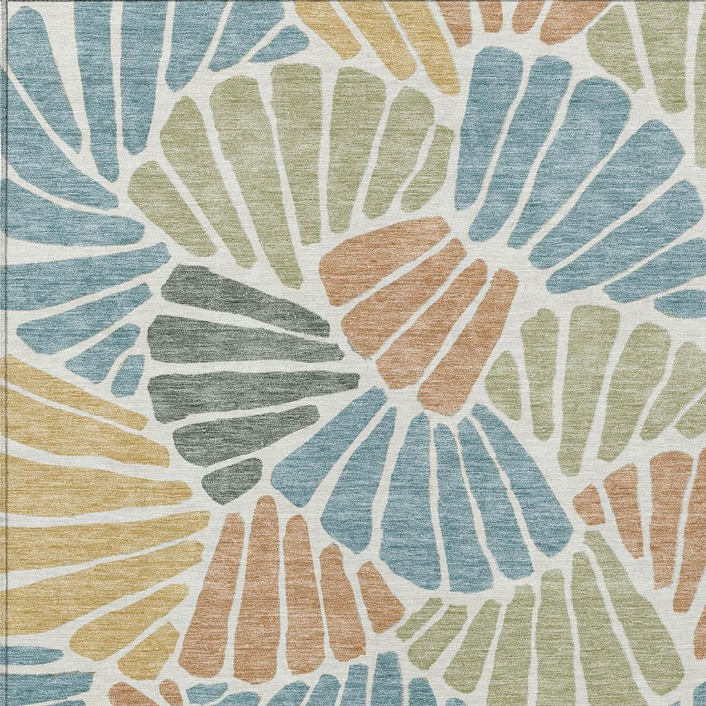 10' X 14' Pale Aqua Copper And Gold Floral Washable Indoor Outdoor Area Rug - Sports & Outdoor