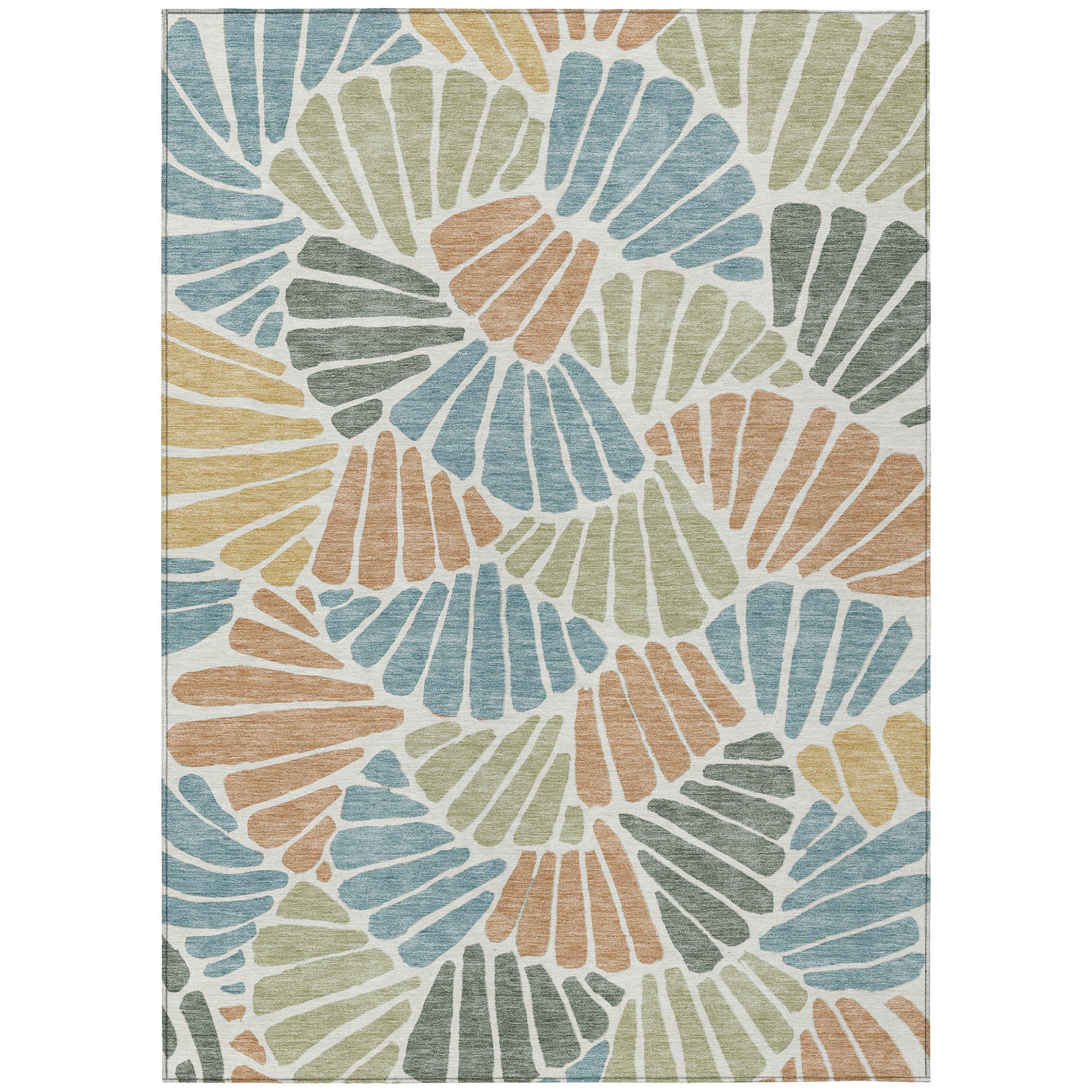 10' X 14' Pale Aqua Copper And Gold Floral Washable Indoor Outdoor Area Rug - Sports & Outdoor