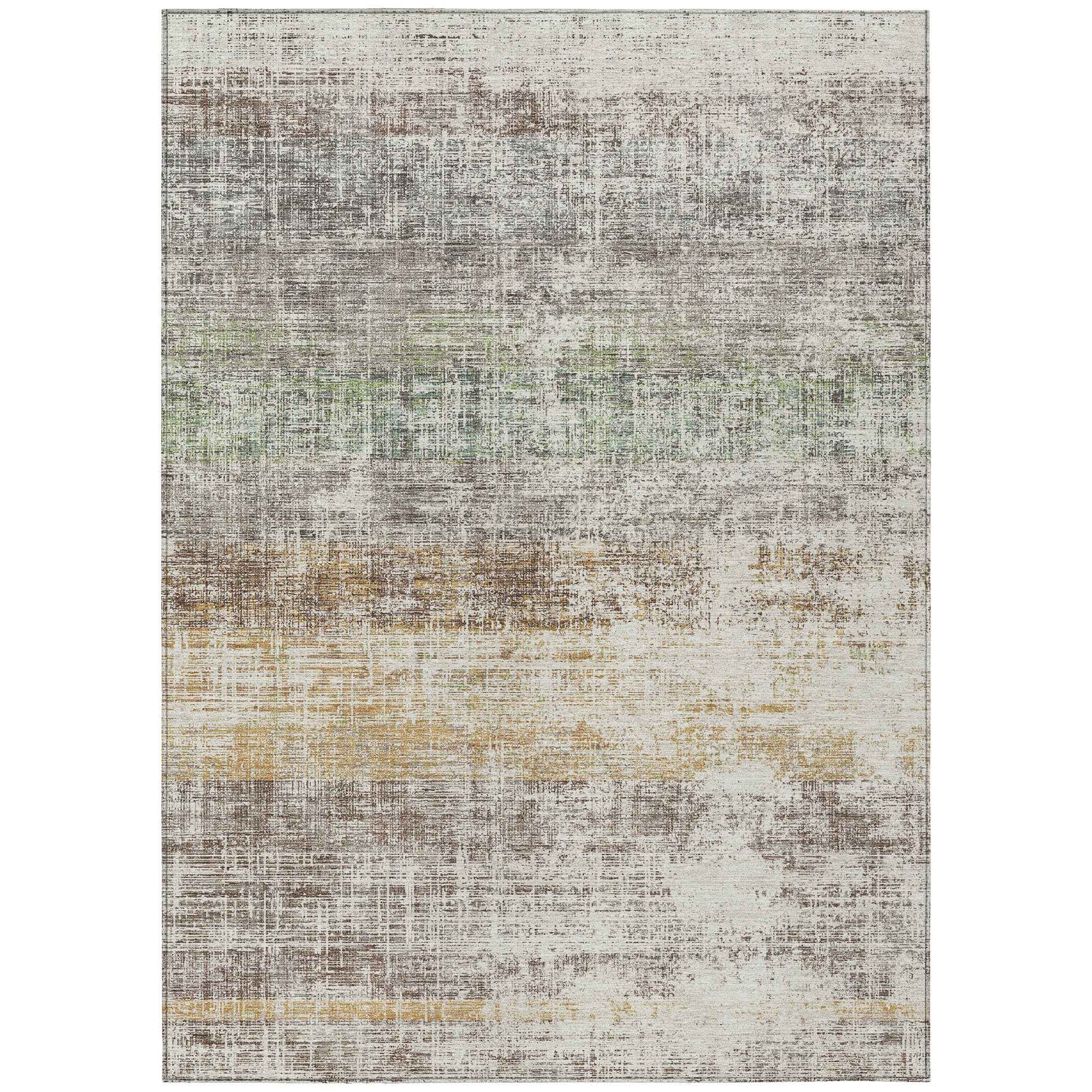 10' X 14' Beige And Brown Striped Washable Indoor Outdoor Area Rug