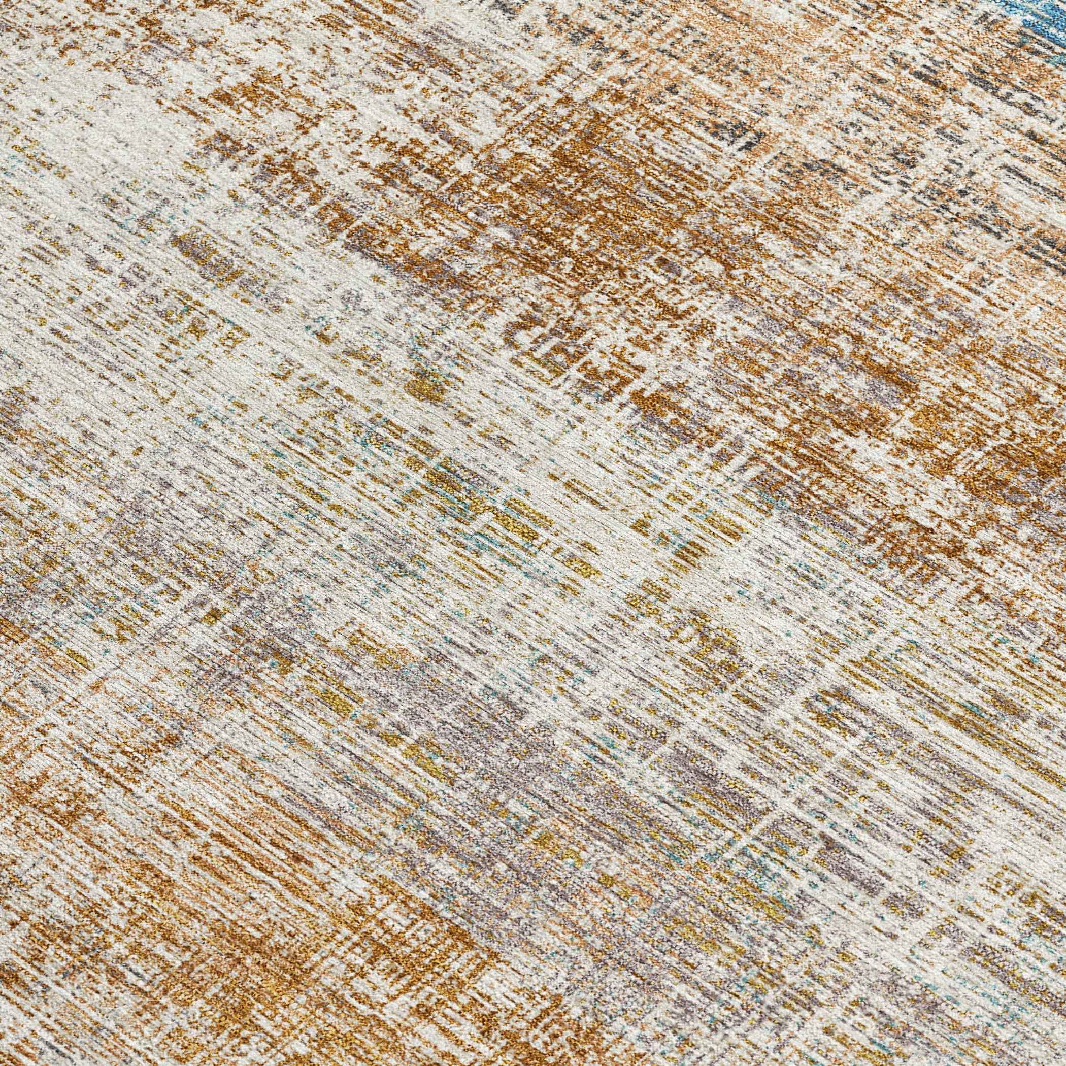 8' X 10' Copper Beige And Blue Striped Washable Indoor Outdoor Area Rug