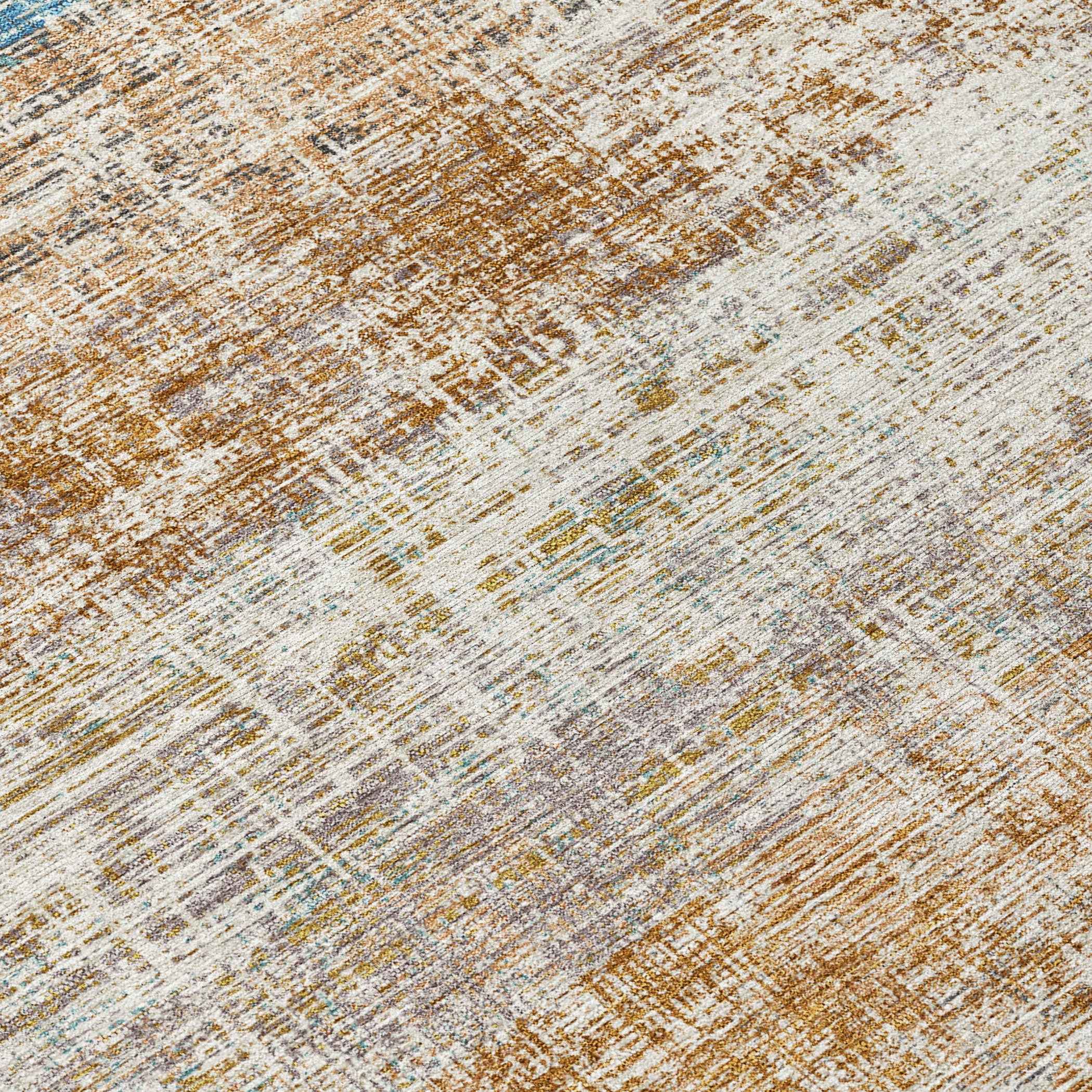 8' X 10' Copper Beige And Blue Striped Washable Indoor Outdoor Area Rug