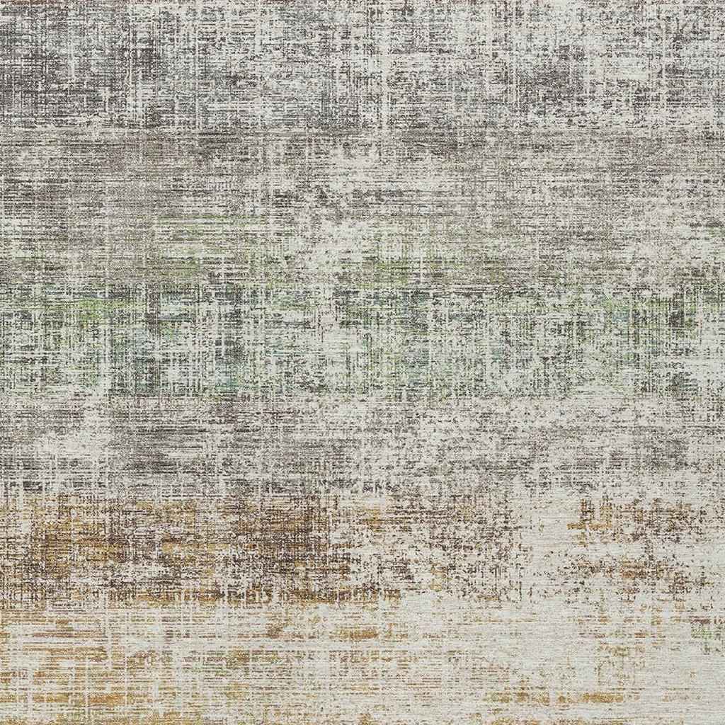10' X 14' Beige And Brown Striped Washable Indoor Outdoor Area Rug