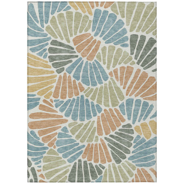 3' X 5' Pale Aqua Copper And Gold Floral Washable Indoor Outdoor Area Rug