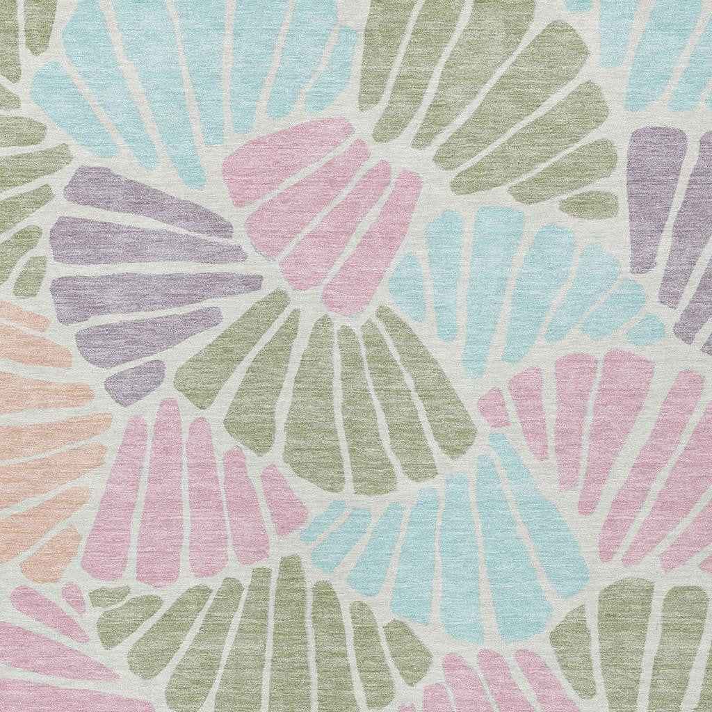 8' X 10' Sage Pink And Aqua Floral Washable Indoor Outdoor Area Rug