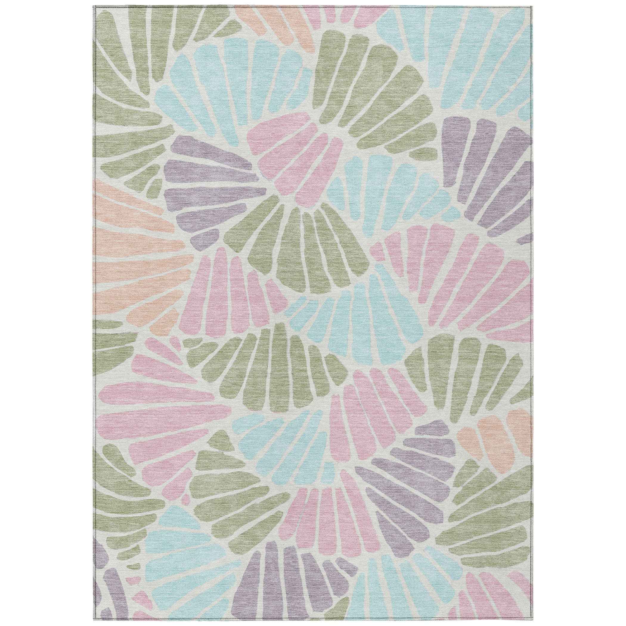 8' X 10' Sage Pink And Aqua Floral Washable Indoor Outdoor Area Rug