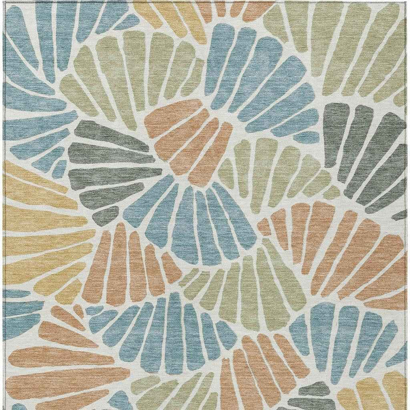 8' X 10' Pale Aqua Copper And Gold Floral Washable Indoor Outdoor Area Rug