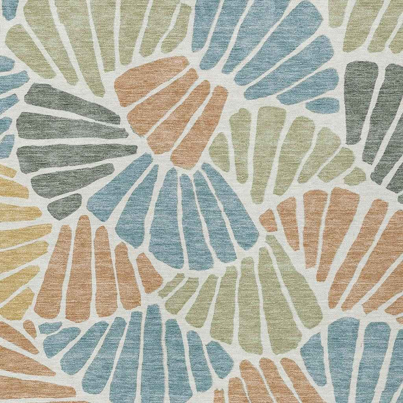 8' X 10' Pale Aqua Copper And Gold Floral Washable Indoor Outdoor Area Rug