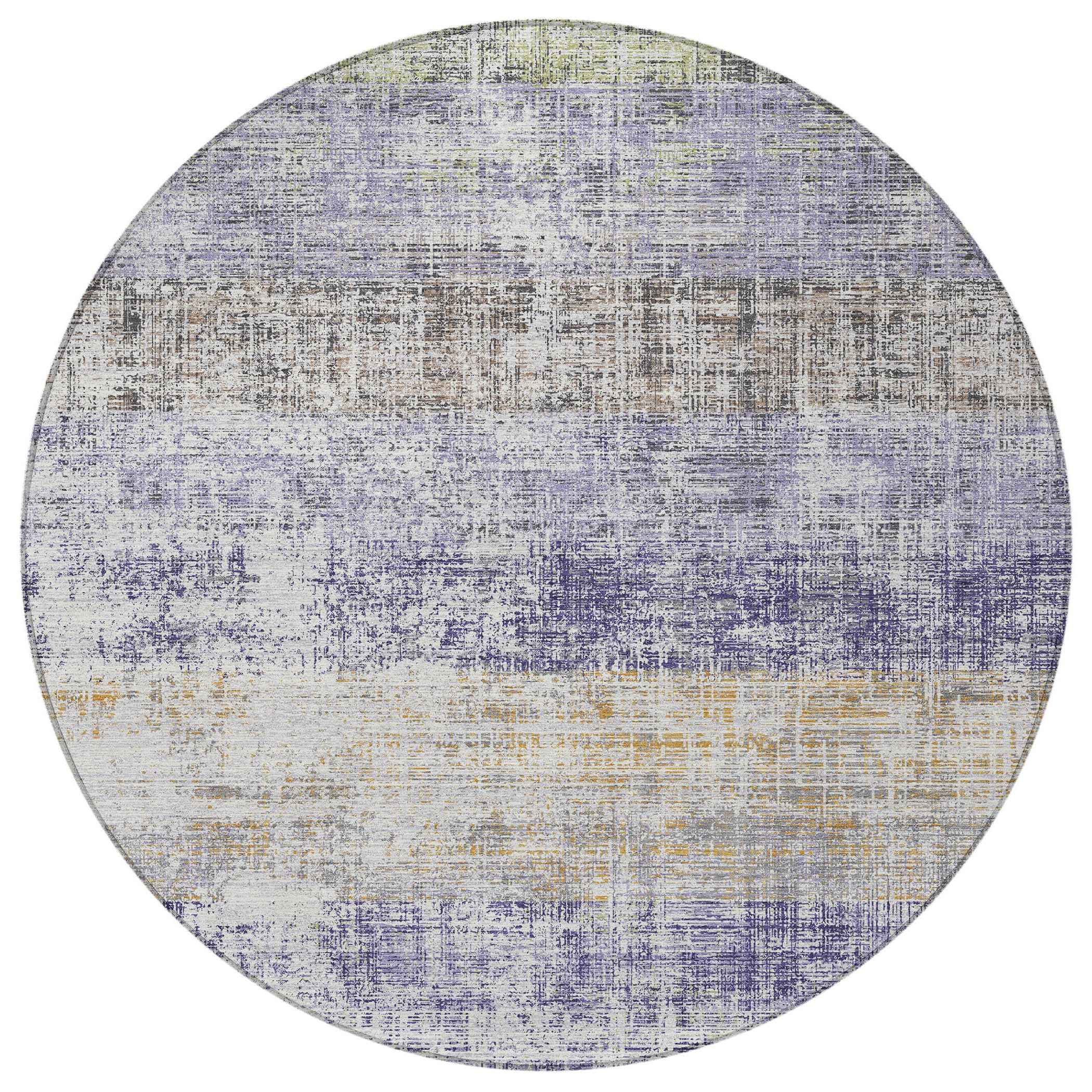 8' Lavender Ivory And Gray Round Striped Washable Indoor Outdoor Area Rug