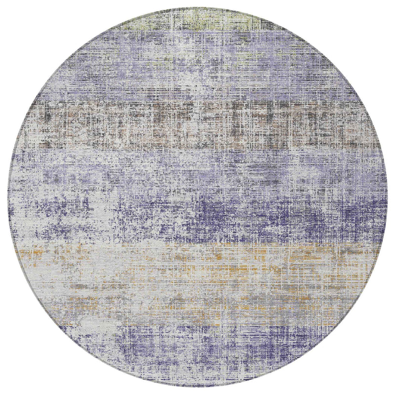8' Lavender Ivory And Gray Round Striped Washable Indoor Outdoor Area Rug