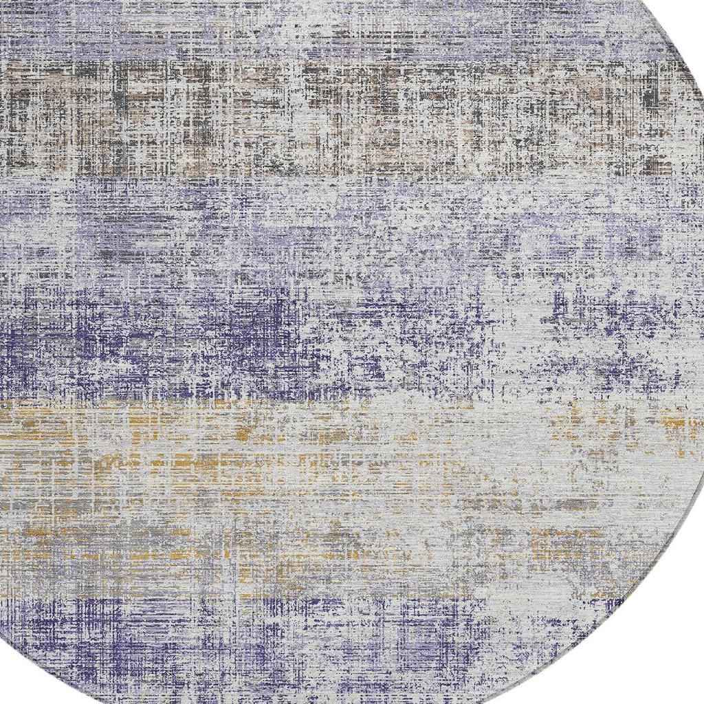 8' Lavender Ivory And Gray Round Striped Washable Indoor Outdoor Area Rug