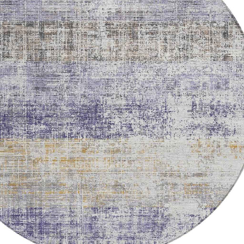 8' Lavender Ivory And Gray Round Striped Washable Indoor Outdoor Area Rug