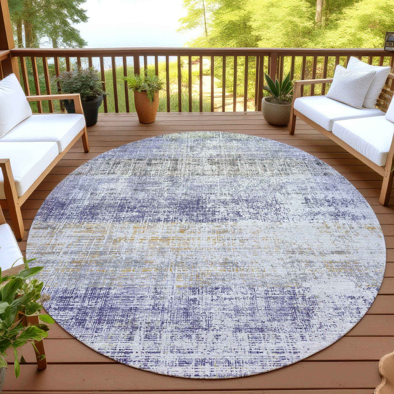 8' Lavender Ivory And Gray Round Striped Washable Indoor Outdoor Area Rug