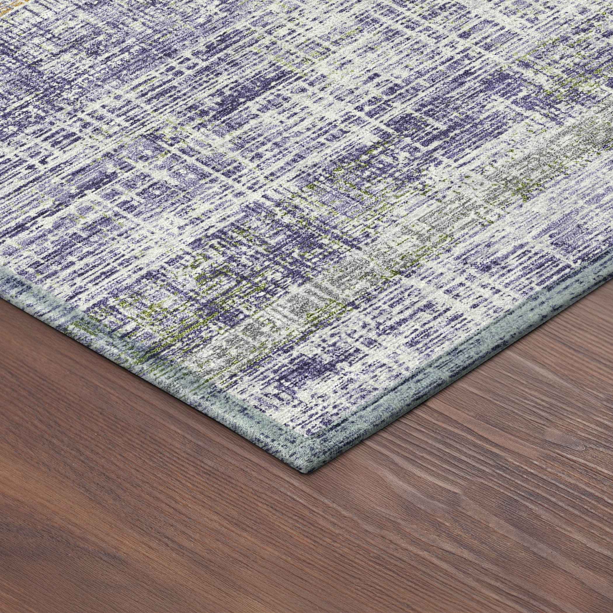 8' Lavender Ivory And Gray Round Striped Washable Indoor Outdoor Area Rug