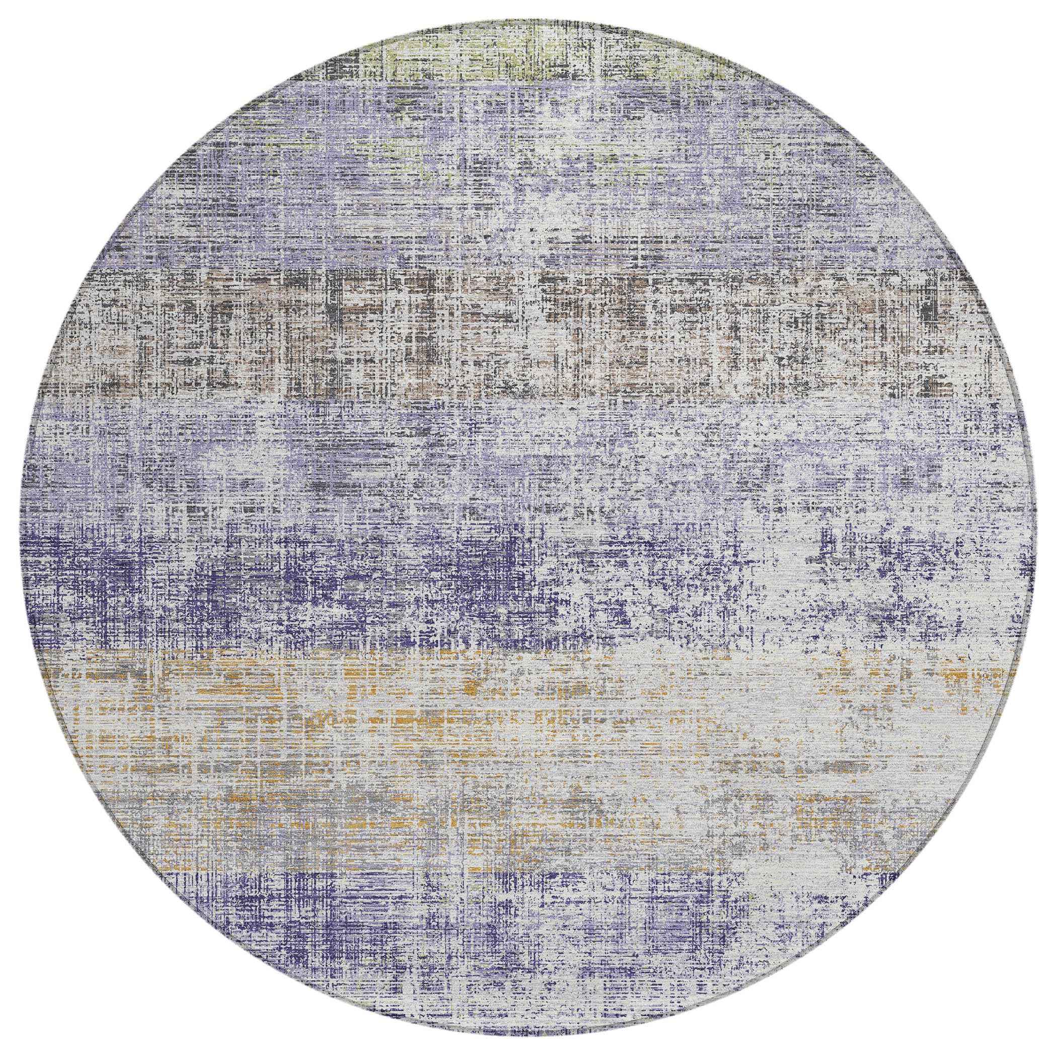 8' Lavender Ivory And Gray Round Striped Washable Indoor Outdoor Area Rug