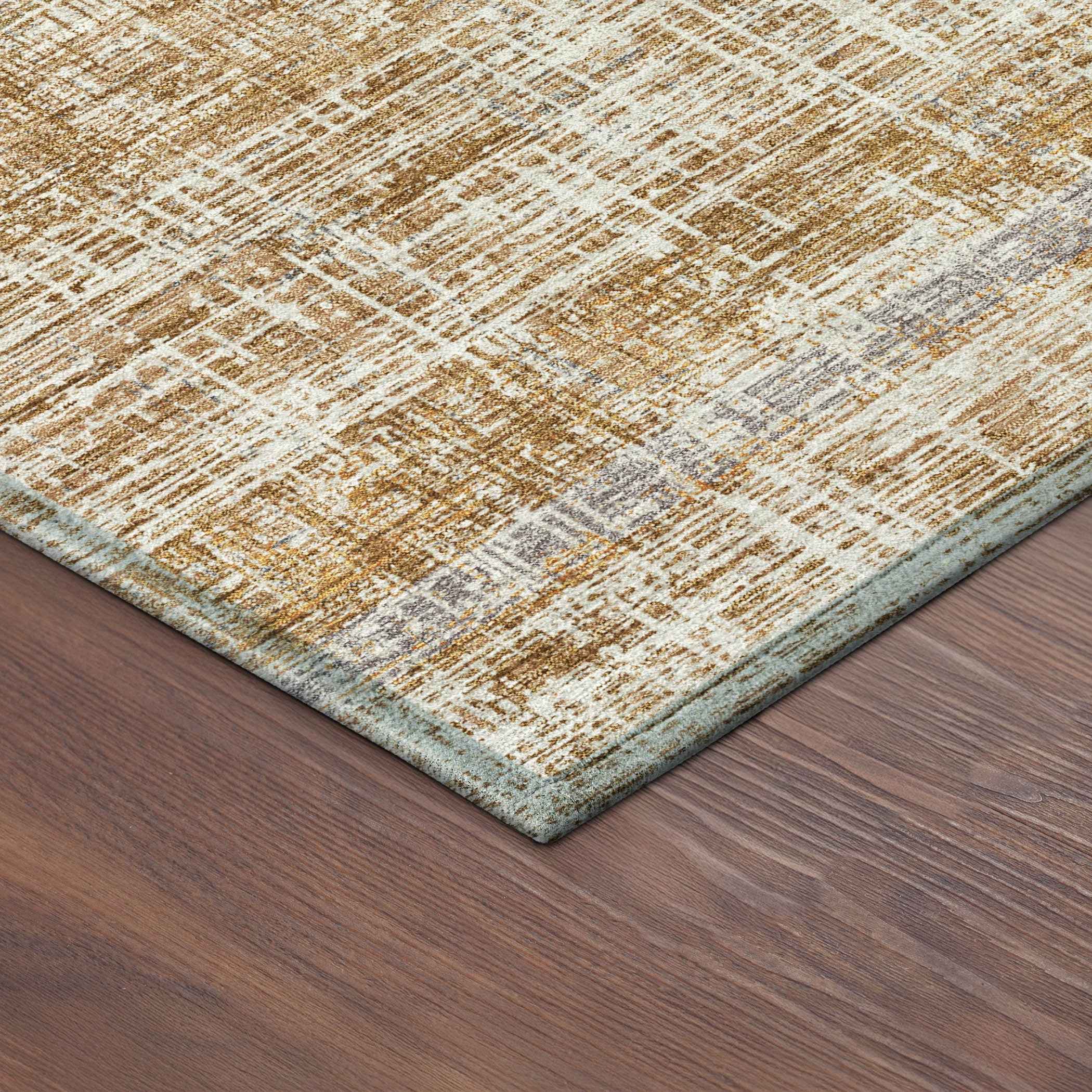 10' X 14' Copper Beige And Blue Striped Washable Indoor Outdoor Area Rug